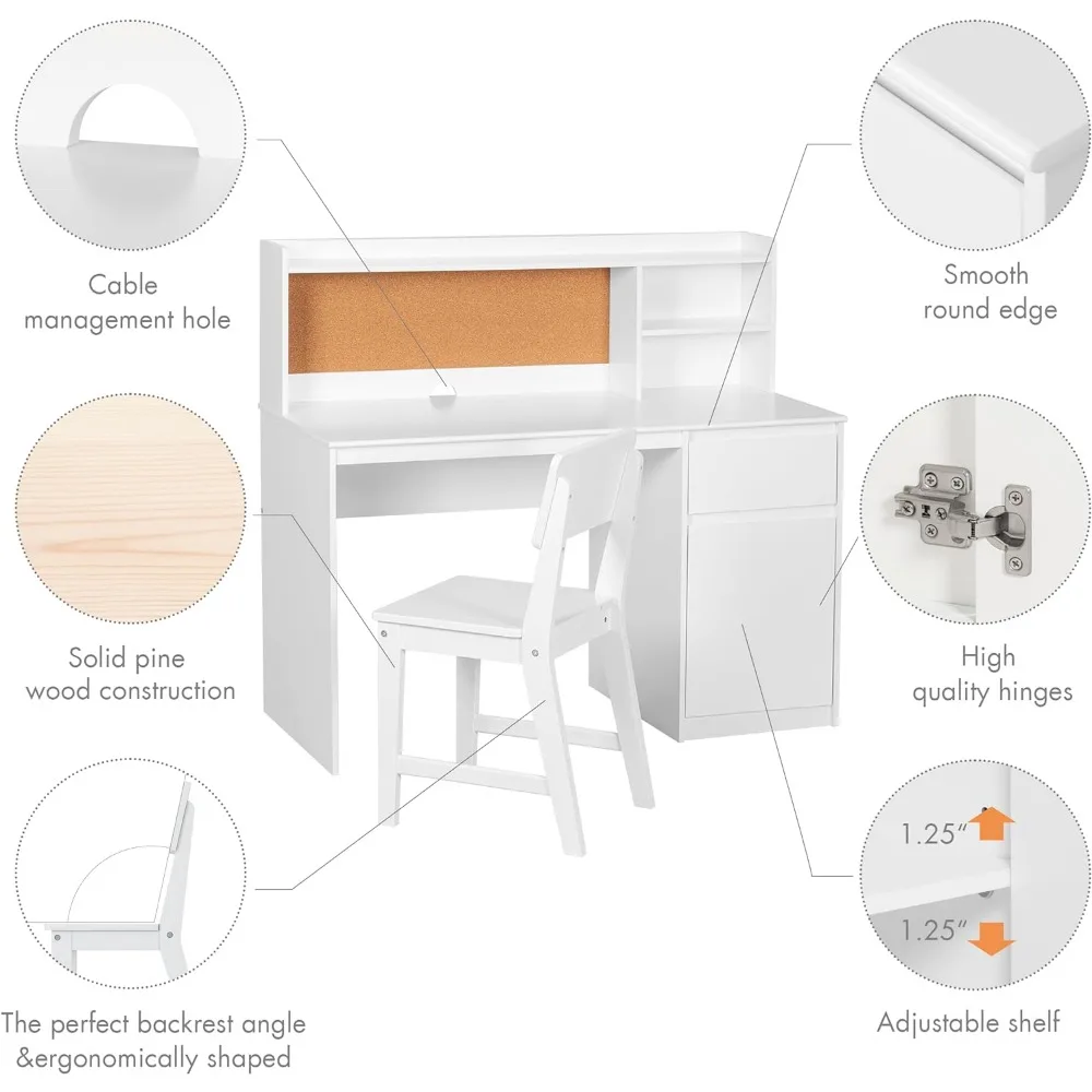 UTEX Kids Study Desk with Chair Kids Desk and Chair Sets with Hutch and Storage Cabinet Wooden Children Study Table