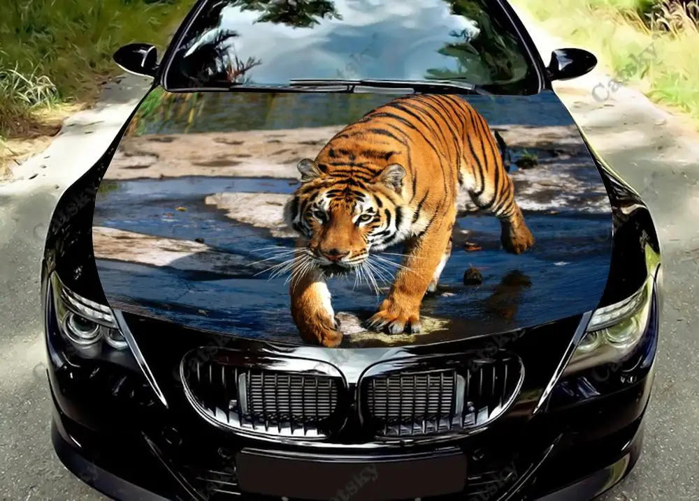 

Fierce Tiger Animal Car Hood Vinyl Sticker Wrap Vinyl Film Engine Cover Decals Sticker Universal Size Car Hood Protective Film
