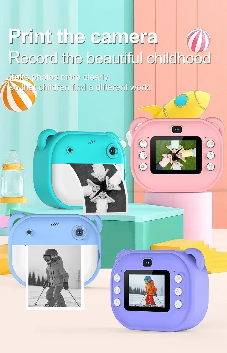 Children Digital Camera Instant Print Kids Thermal Print Camera Instant Photo Printing Video Toys 32G Memory Card