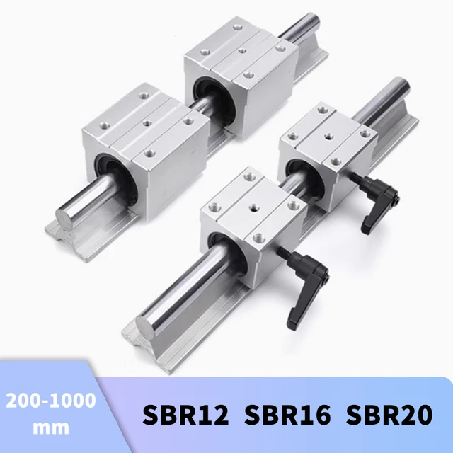 2PCS คู่มือเชิงเส้น SBR12 SBR16 SBR20 250 มม.300 มม.1000 มม.และ 4PCS UU SHAFT Rod แบริ่งบล็อก Smooth Motion สําหรับชิ้นส่วน CNC 1