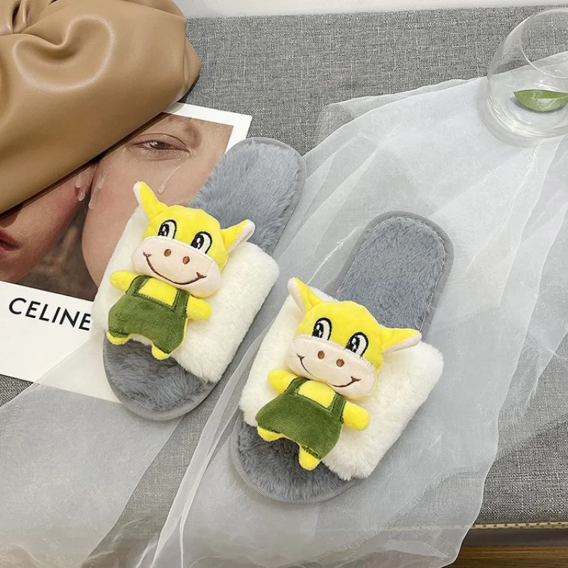 Autumn and Winter Ladies Cute Cow Cotton Slippers Slippers Ladies Plush Slippers Fashion Shoes Ladies Comfortable Women's Shoes