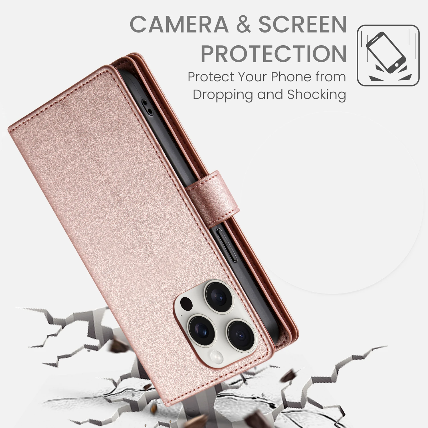 Étui portefeuille en cuir à fermeture éclair pour iPhone 15 Pro Max 16 14 Plus 13 12 11 SE4 XS MAX avec lanière et poche pour cartes_voghion.com