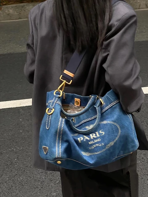 blue denim shoulder bag