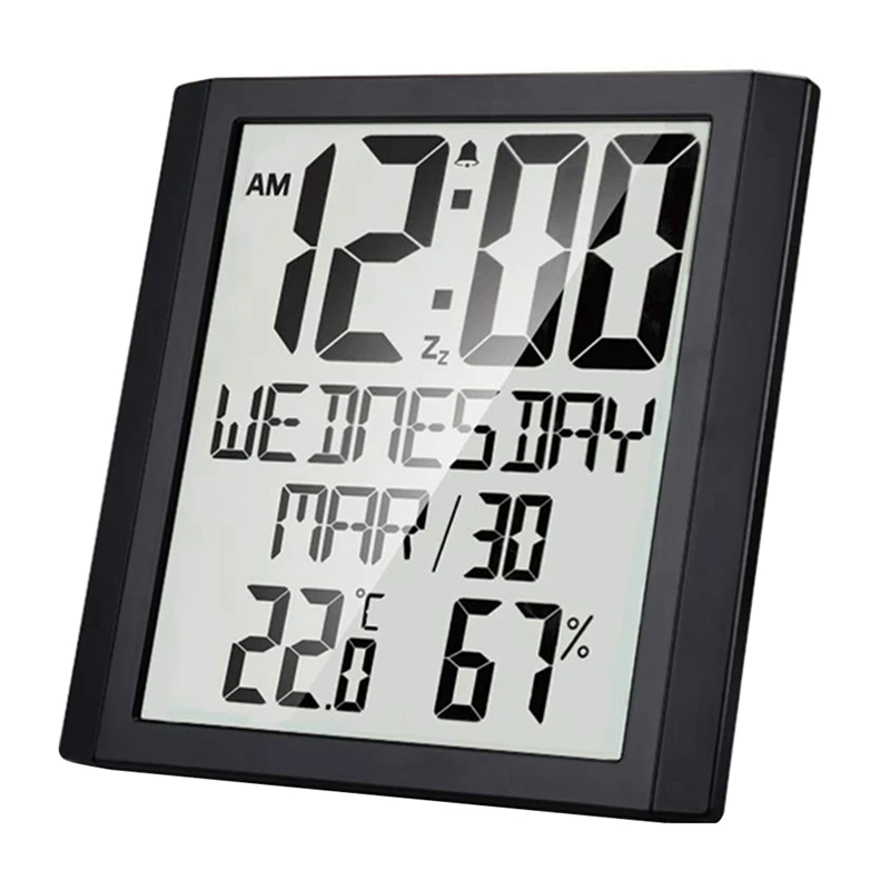 

Digital Wall Clock With Temperature & Humidity 8.6 Inch Large Display Time/Date/Week Alarm Clock For Home Office