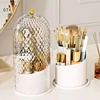 Makeup Brush Holder with Lid Diamond Birdcage 360° Rotating Makeup Organizer Dustproof Cosmetics Storage Box Lipstick Container 3