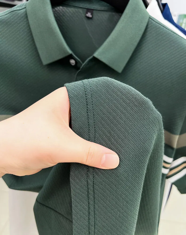 Light luxury brand striped decoration short sleeve polo shirt fashion embossed summer comfort breathable casual men's T-shirt 24 S2b1e9558b04b477aa87a4b7042dce9ddG