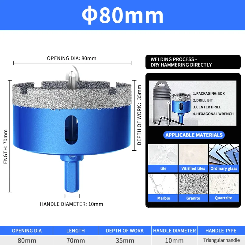 Diamond Coated Hole Saw Set for Glass, Marble, Granite, Stone, and Porcelain