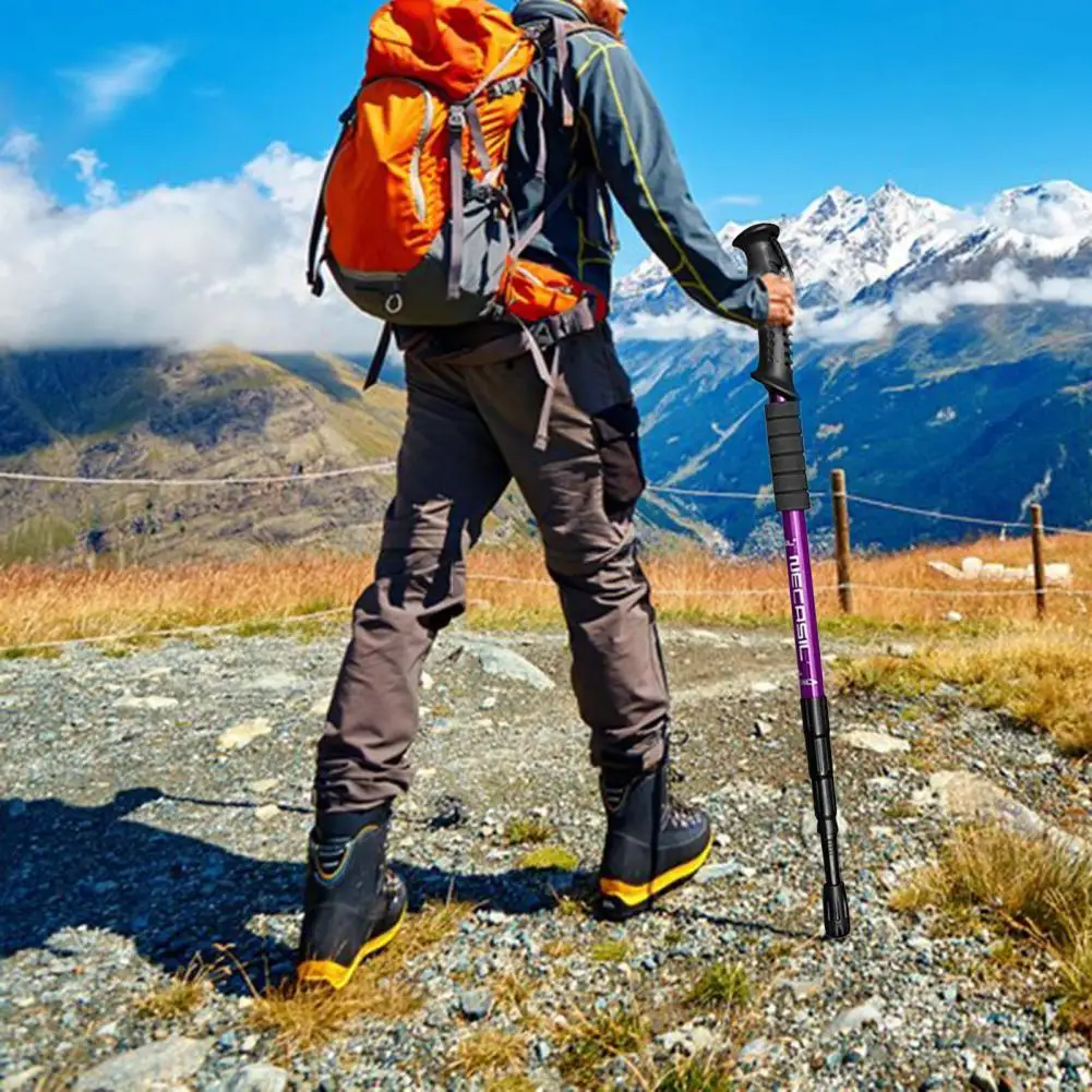 2pcs 4 Section Trekking Pole Straight/Bend Handle Collapsible Camping Hiking Stick Folding Climbing Crutch Mountaineering Stick