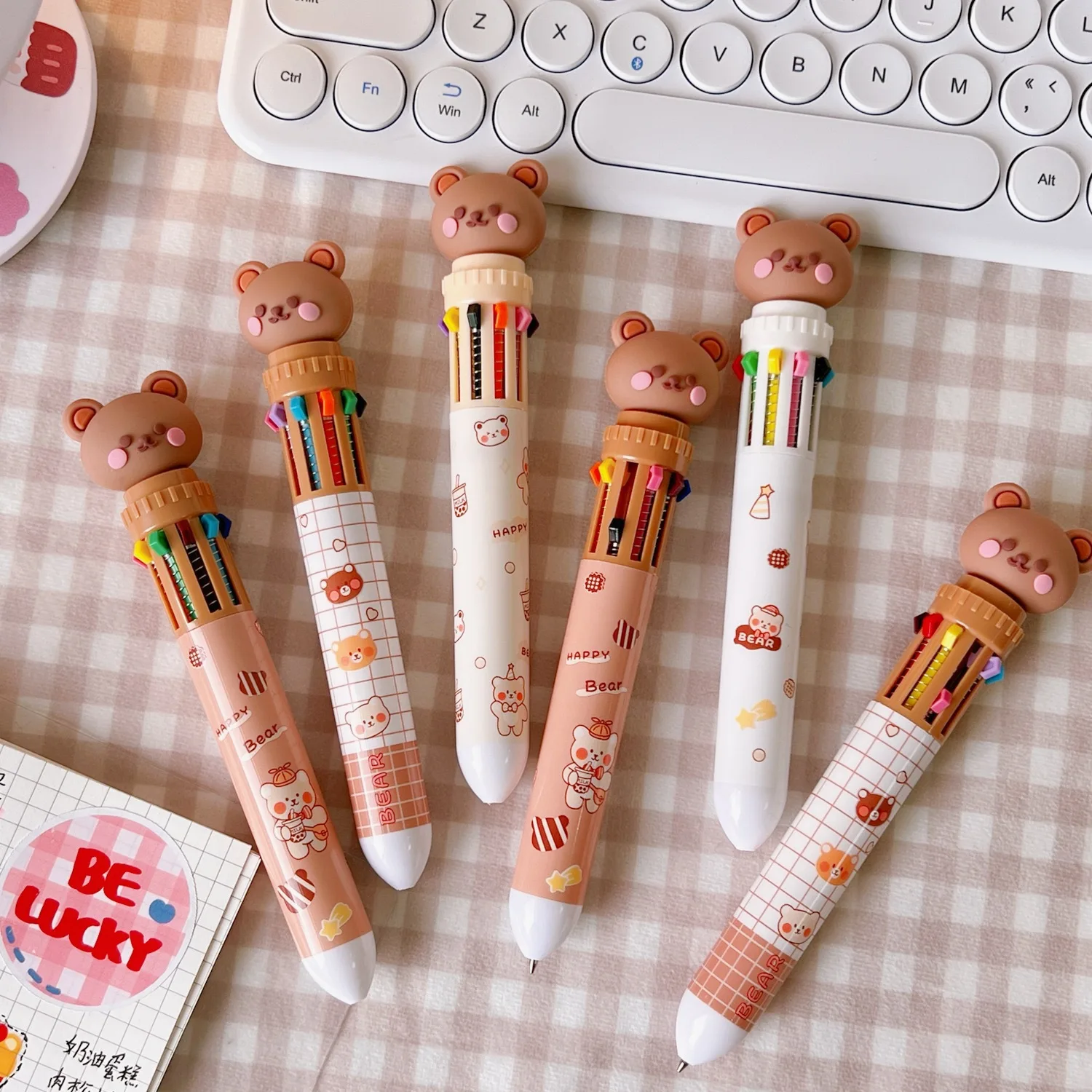 

10Pcs/Lot Cute Bear 10 Colors Ballpoint Pen Cartoon Multicolor Retractable Pens School Office Ball Point Pen Writing Stationery