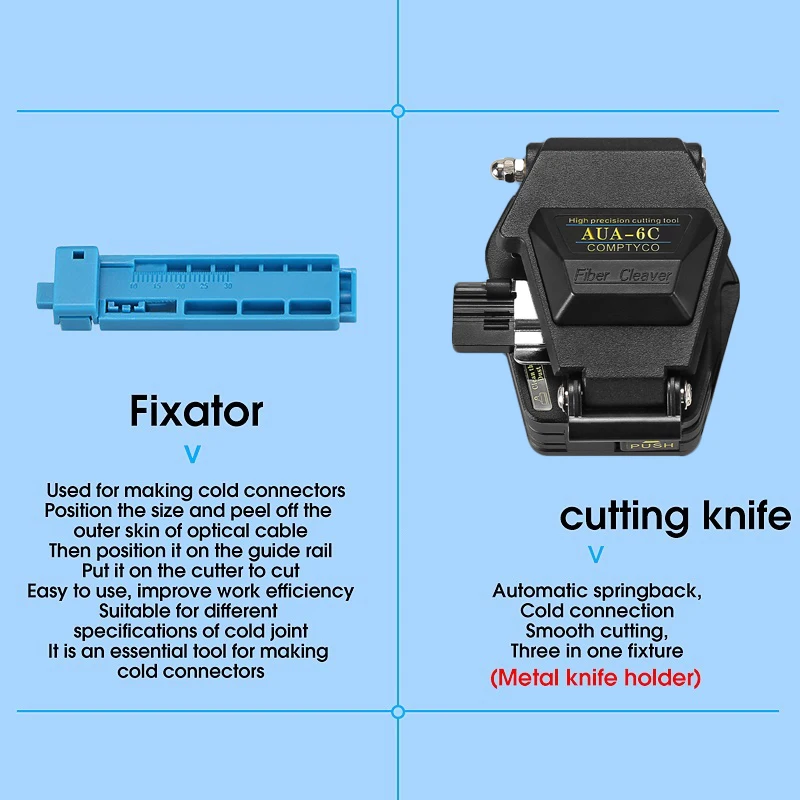 Fiber Optic Tool Kit with AUA-6C Fiber Cleaver -70+10dBm/-50+26dBm 3 in 1 Mini Optical Power Meter 10Mw Visual Fault Locator