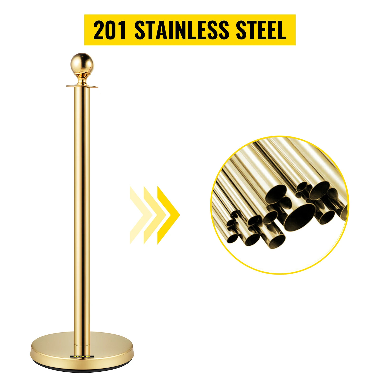 SucceBuy Gold Crowd Control Barrier 5 ft/1.5 m Elegant Velvet Ropes and Posts Stainless Steel Stanchion Post with Ball Top 4 PCS