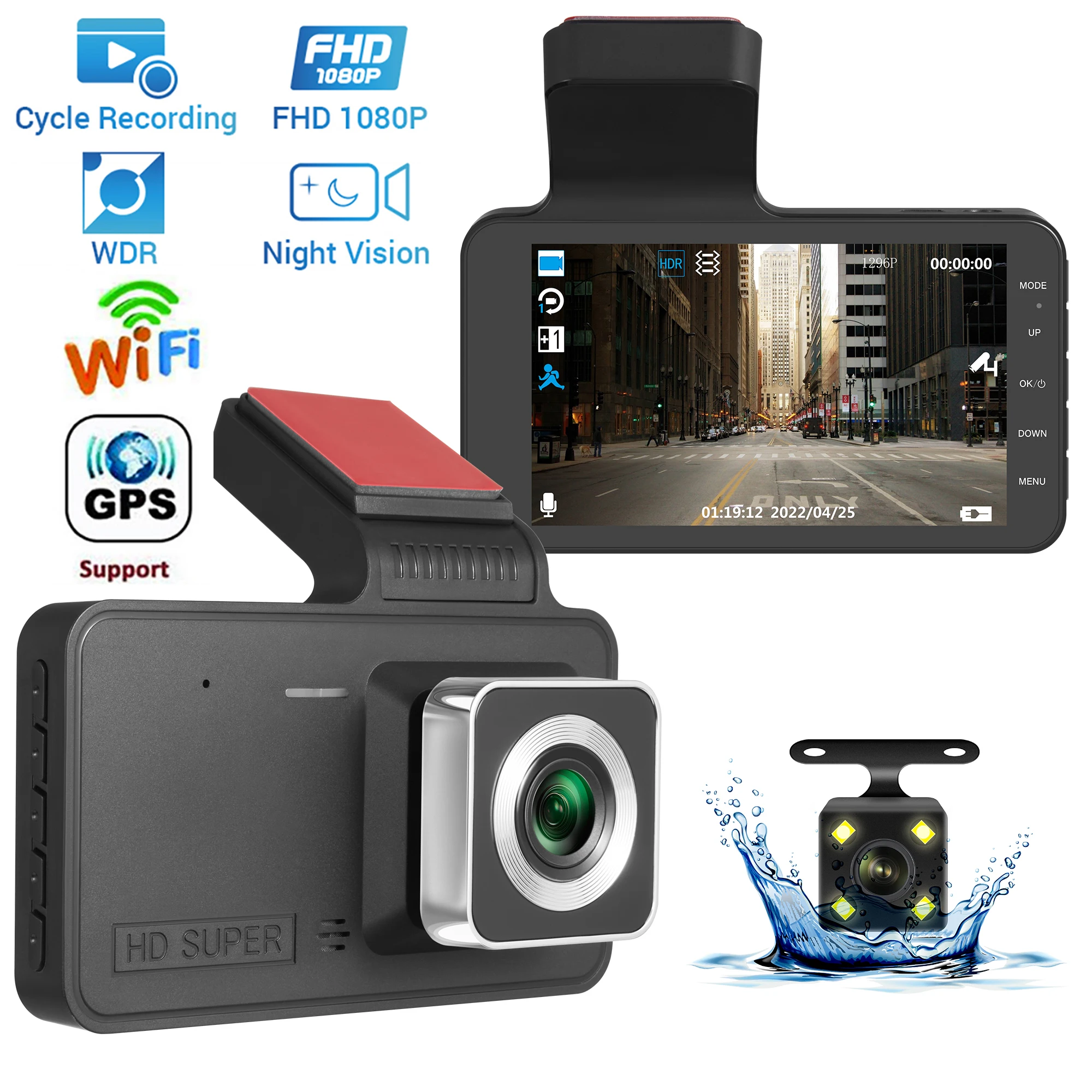 Dash Cam Front and Rear Camera WiFi GPS 1080P Car DVR Auto Drive Video  Recorder Dashcam Night Vision Parking Monitor Black Box - AliExpress