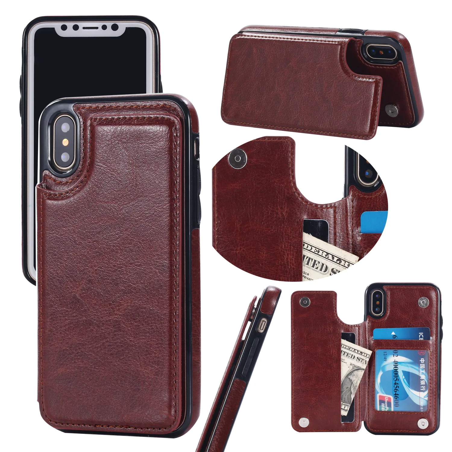 

For iPhone 14 Pro Max 13 12 11 Mini XS XR X SE 2020 8 7 6 6s Plus 5 5S Slots Magnetic Case Leather Wallet Flip Cover Card Case