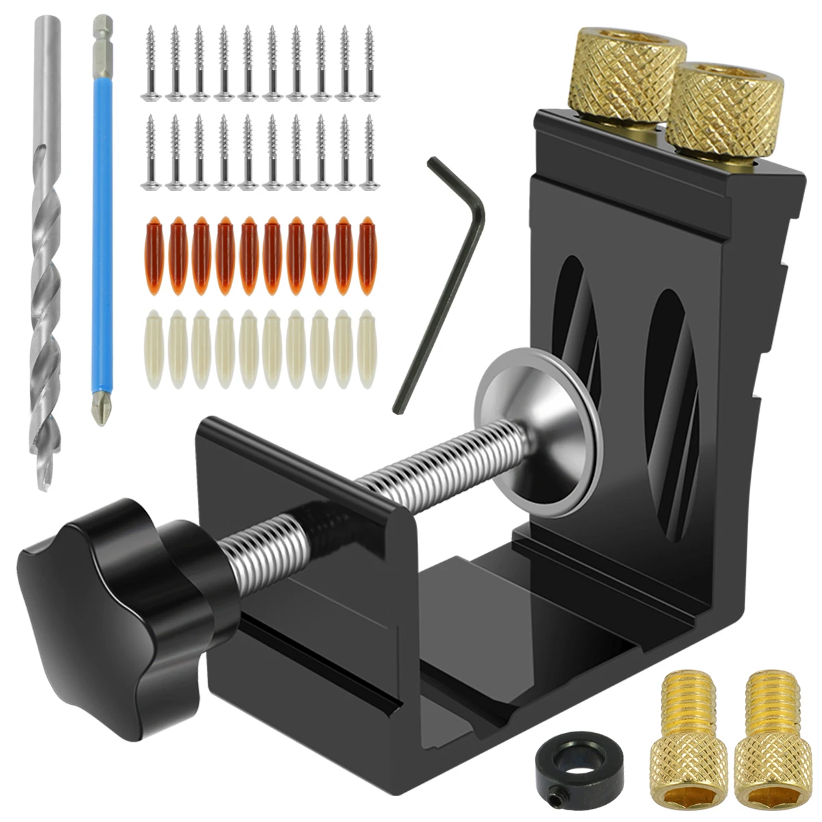 

47Pcs Pocket Hole Jig Kit Metal Pocket Screw Drill Guide Sturdy 15° Angled Holes Drilling Positioner Woodwork Punch Locator Tool