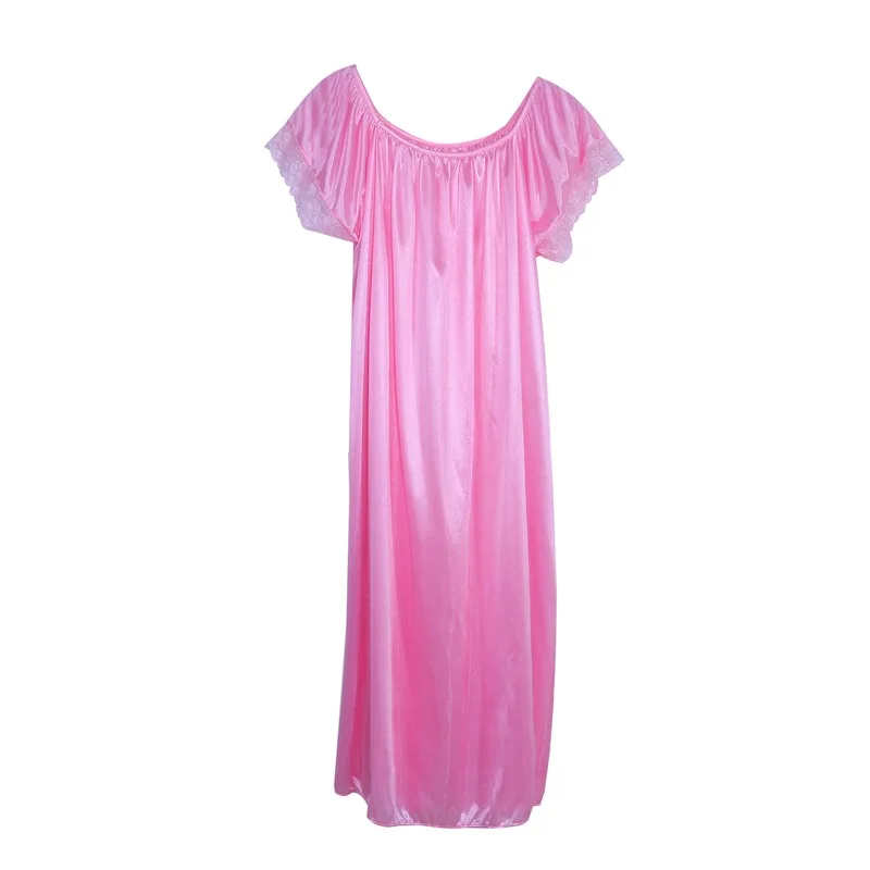 Summer Ice Silk Sleeping SkirtPlus Large Size Long Skirts Light Comfortable Women Sleeping Skirt Short Sleeve Extended Widened