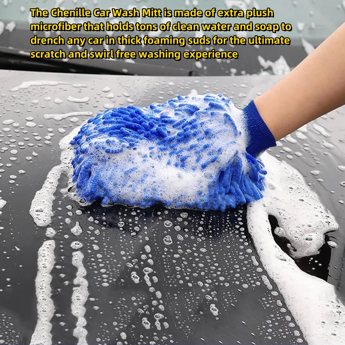 Ultra-Absorbent Double-Sided Microfiber Car Wash Mitt - Scratch-Free Chenille Cleaning Glove