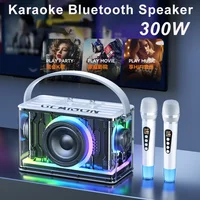 300 Peak Power Karaoke Bluetooth Speaker With Wireless Mic Transparent Mecha Style Portable Party Gaming Music Audio HIFI 1