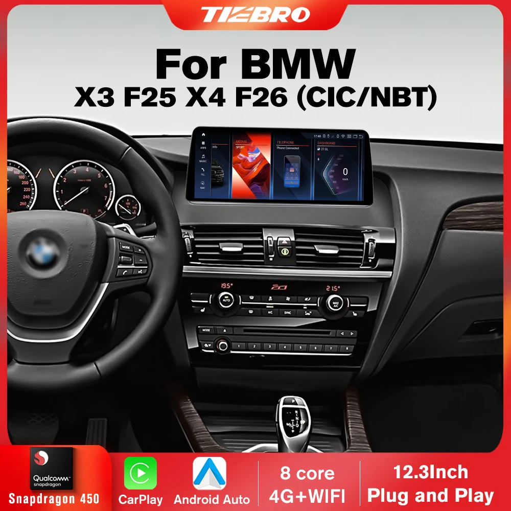 

TIEBRO 12,3 ''4G + 128G Android 12 для BMW X3 X4 F25 F26 CIC NBT система автомобиля Радио Carplay авто стерео Мультимедиа Snapdragon 450 BT
