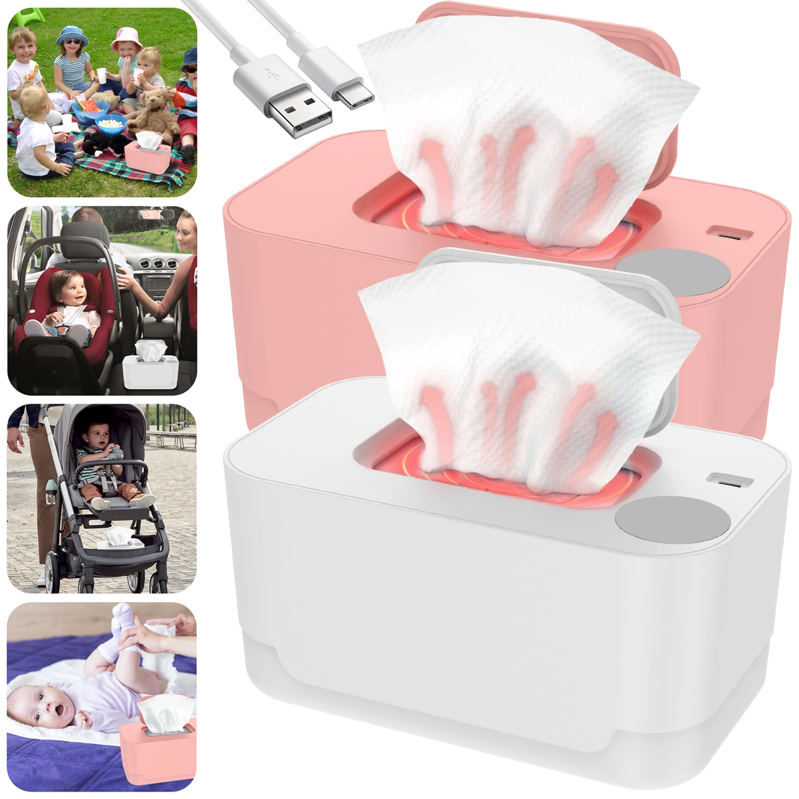 New Baby Wipe Warmer Heater USB Charge Quick Heating System Wet Wipe Warmer Wet Towel Dispenser Napkin Heating Box Home/Car Use