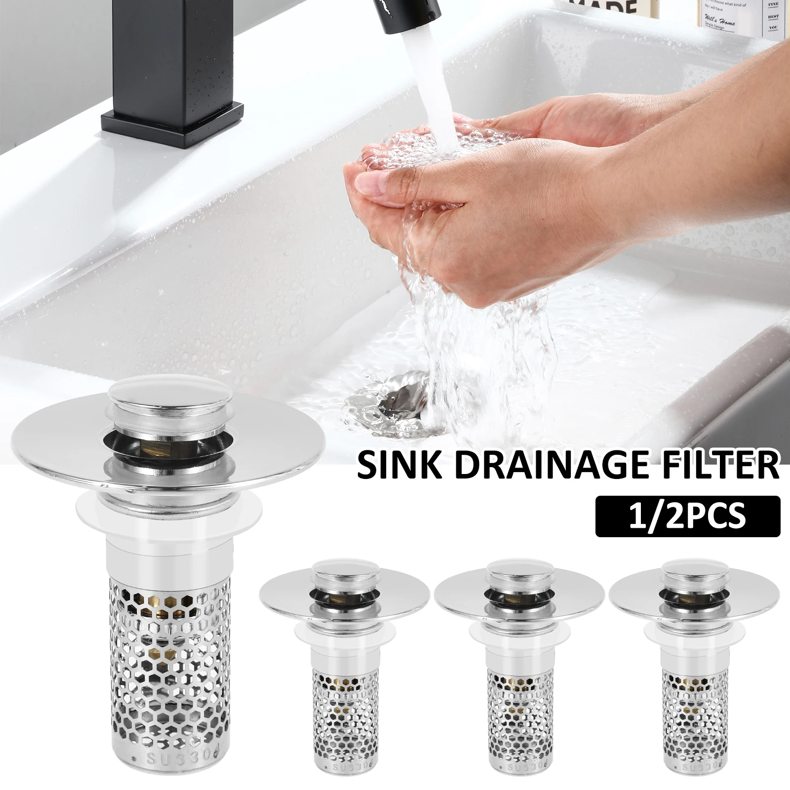 4/2PCS Pop Up Sink Drain Filter Floor Drain Filter Washbasin Plug Anti Odor water pipe Hair Catcher