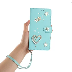 Sparkling Jeweled Leather Phone Case with Lanyard and Cardholder Wallet - Honor 200 Lite (Light Blue)