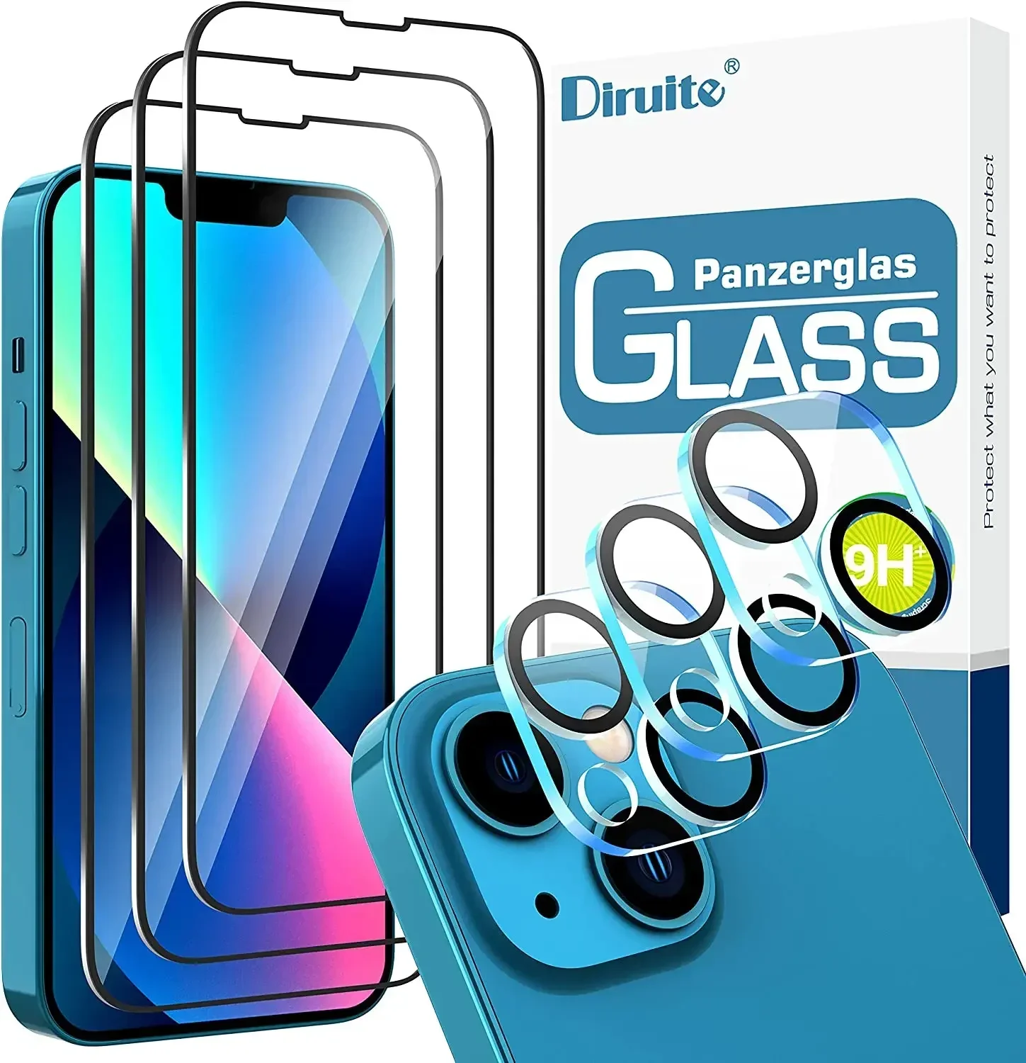 

Diruite 6 Pack for iPhone 13 Screen Protector Tempered Glass,HD 9H Hardness Full Screen Tempered Glass Film for iPhone 13 with