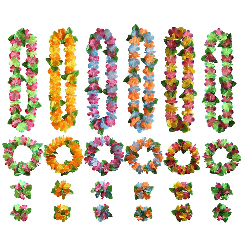 Hawaii Flower Wreath Necklace Hawaiian Party Decoration Artificial Flower Garland Tropical Summer Aloha Beach Wedding Birthday