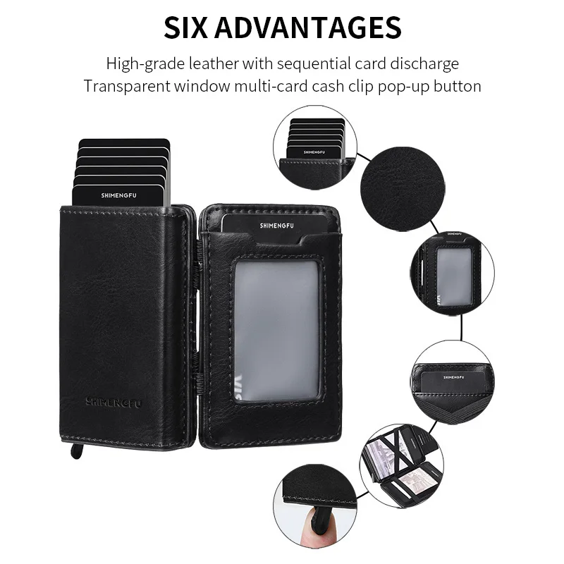 Unisex Customized Magic Designed RFID PU Leather Pop-Up Wallet Aluminum Short Case Card Holder for Credit Cards