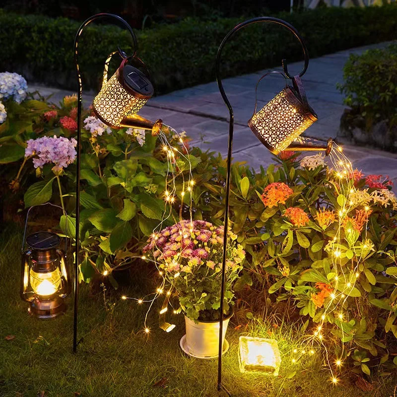 

Solar LED Watering Can Lights Outdoor Waterproof Decor Kettle Garden Yard Art Lamp Hollow Water Sprinkle Landscape Lamps Decor