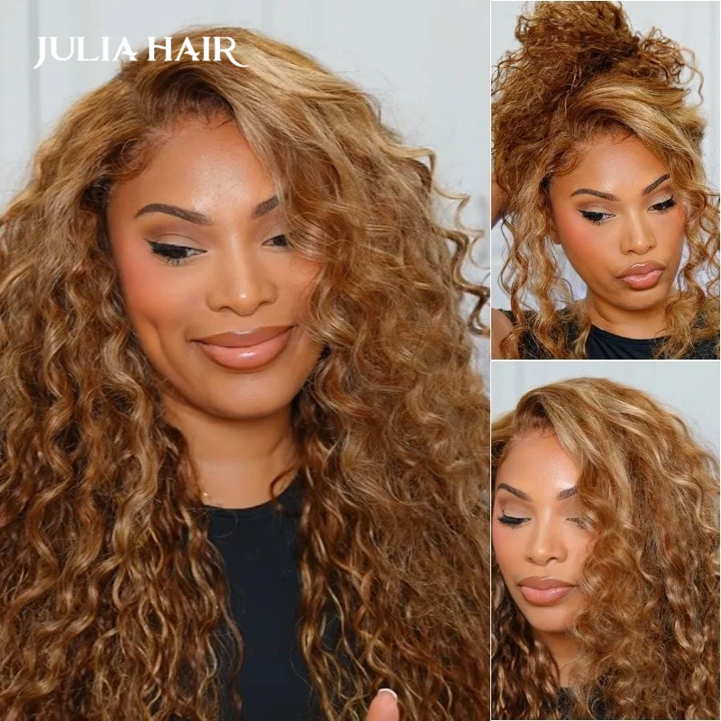 Julia Hair 13x4 7X5 Honey Blonde Glueless Human Hair Wig Water Wave Lace Front Wig Human Pre Cut Lace Glueles 180%