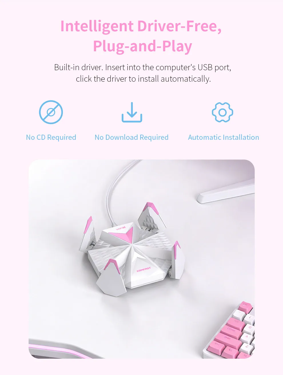 COMFAST 6G/5G/2.4G Wifi 7 어댑터 BE6500 USB 어댑터 무선 4 안테나 USB 3.0 Wi-Fi 동글 드라이버 무료 노트북용 Win10/11 호환
