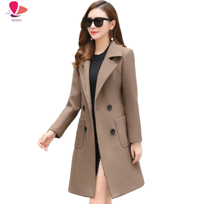 

1.6kg Winter Korean Slim Fashionable Long Wool Blend Coat Woolen Overcoat Female Warm Jacket Thick Casual Outwear Slim Overcoat