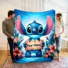 (Memo U Name)Customized Name Disney Stitch Printed Blanket All Seasons Multi-purpose Blanket Suitable for Sofa Travel Car Bed 2