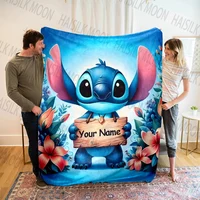 (Memo U Name)Customized Name Disney Stitch Printed Blanket All Seasons Multi-purpose Blanket Suitable for Sofa Travel Car Bed 2