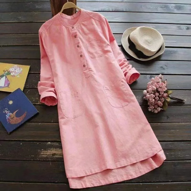 

Women Vintage Long Sleeve Buttons Cotton Mini Shirt Dresses Summer Casual Short Vestido Korean Loose Tops Y2k Summer Beach Dress