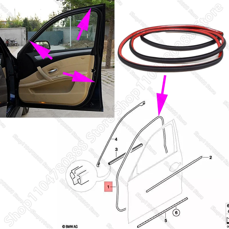 2004-2010 E60 E61 BMW 525i 528i 530i 535i 545i 550i M5 51217033787 용 전면 도어 고무 날씨 씰 스트립