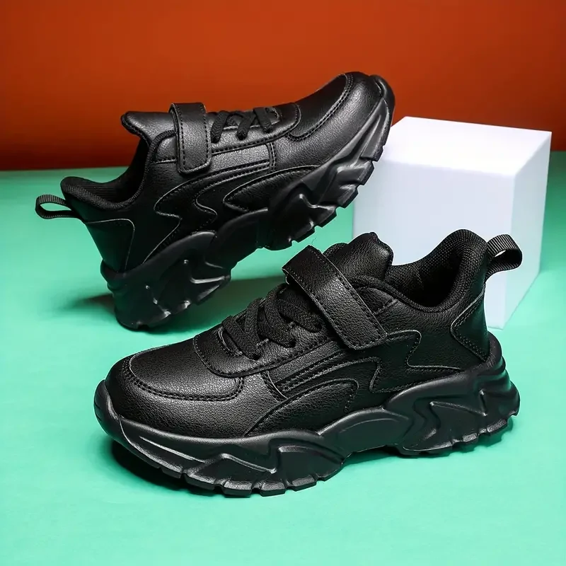 Boys Black Waterproof Running Shoes - Casual Leather Sports Footwear
