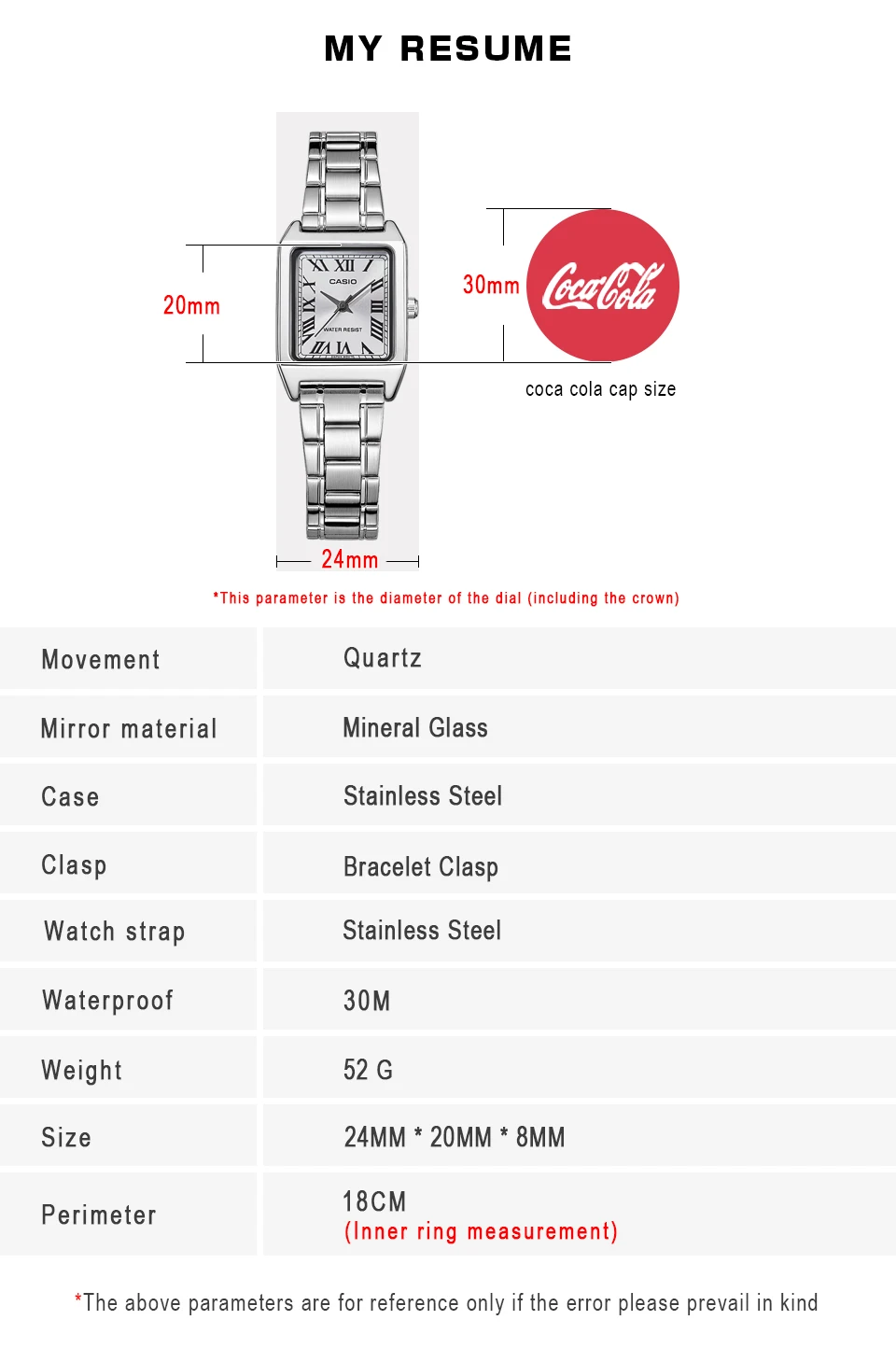 Casio women’s stainless steel quartz watch with Roman numeral dial and 30M water resistance – includes free shipping to Singapore