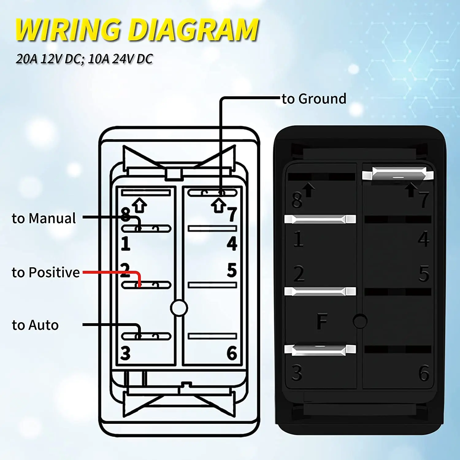 DaierTek 3 Way 20A Bilge Pump Rocker Switch Panel Waterproof 12V 24V 4Pin SPDT Auto/Off/Manual Bilge Pump Switch LED