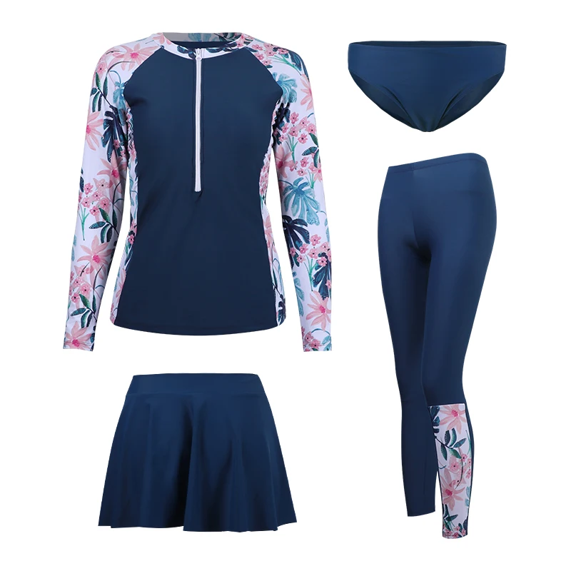 4PackZipFrontFullBodyUVProtectiveWomensRashGuardSwimsuit