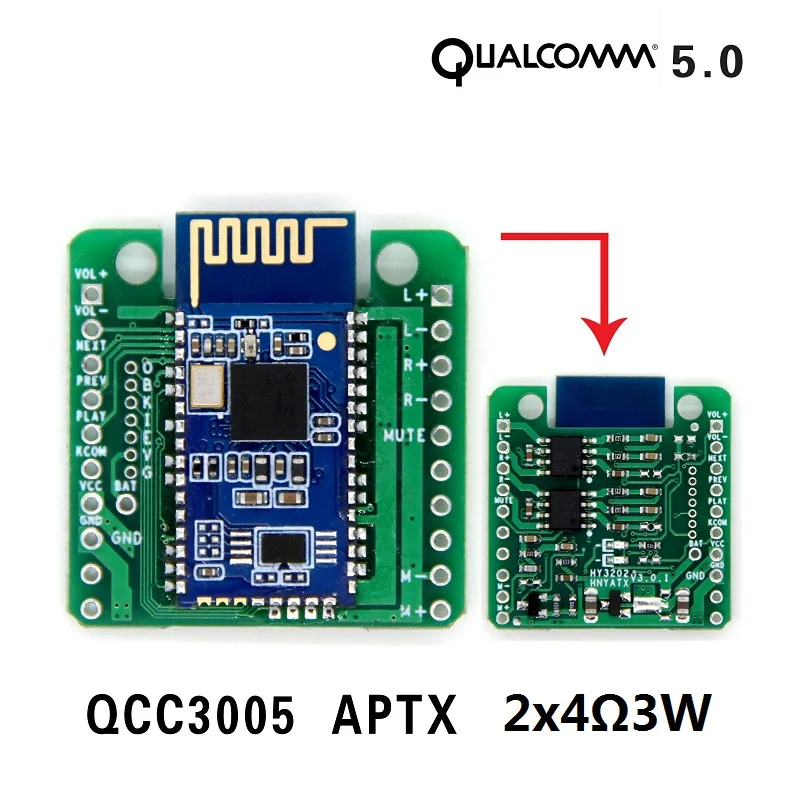 Блок усилителя аудиоресивера Qualcomm Bluetooth 5 0 QCC3005 AAC/APTX без потерь двойные динамики 3