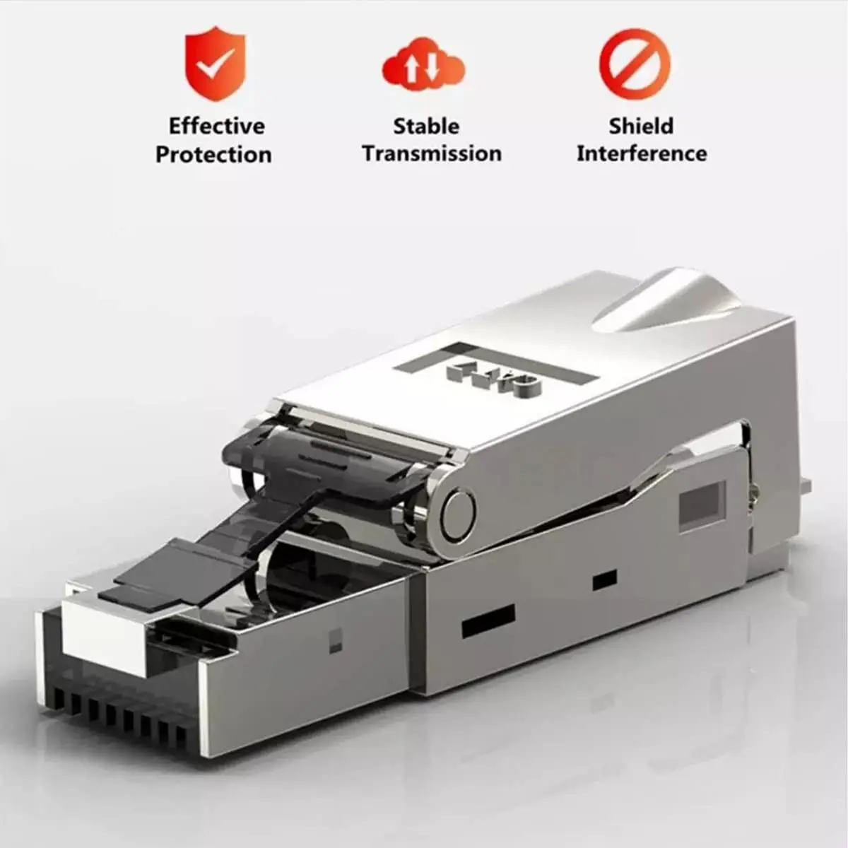 Zoerax Liga de Zinco Blindado Ethernet Terminação Plugs Rj45 Cat8 Cat7 Conectores Cat6a sem Ferramentas Cabos 23awg Sftp Pacote de 10 - Imagem 2
