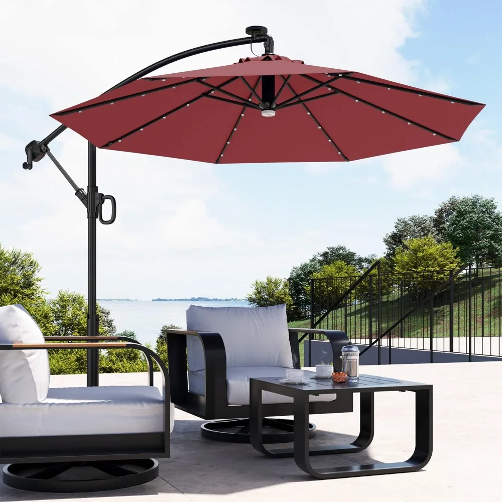 

EAST OAK Patio Umbrella, 10 ft Outdoor Offset Umbrella with 8 Ribs, 40 LED Solar Lights and Crank, Aluminum Pole