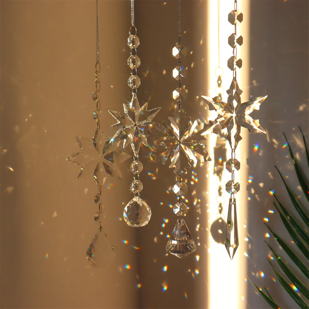 Snowflake Rainbow Maker Crystal Sun Catcher Prism Hanging Window Crystal Light Catcher Jewelry Wind Chimes Home Christmas Decor