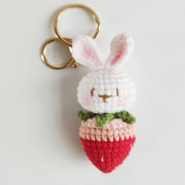 Knitting Strawberry Rabbit Keychains Unique Crochet Lemon Rabbit Keyrings  For Car Keys Accessories Cute Fruit Keyrings Wholesale - AliExpress