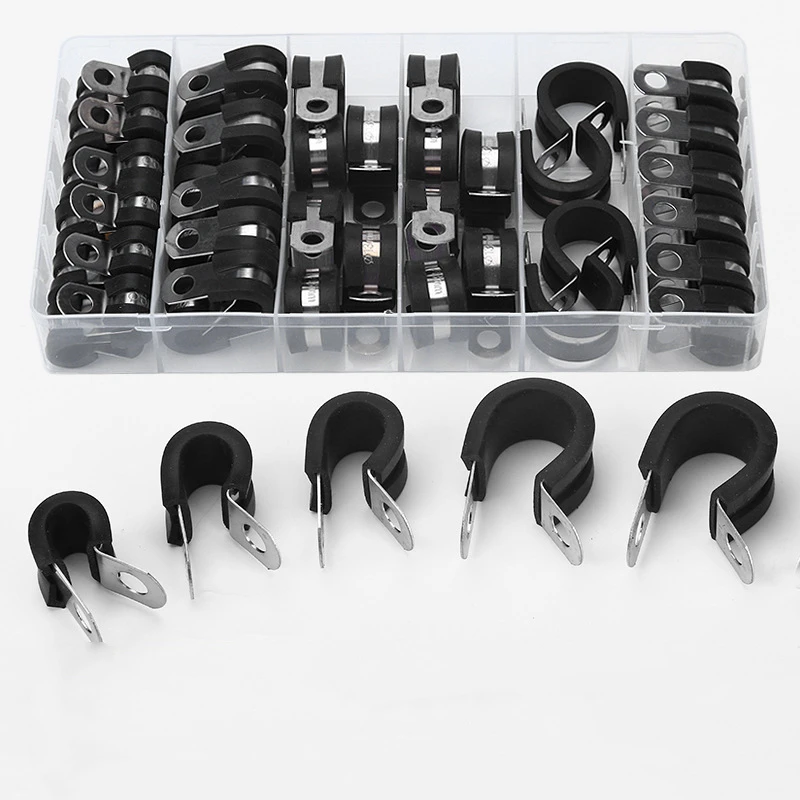 44 Pieces 304 Stainless Steel Adhesive Strip Clamp Combination Set Adhesive Strip Tube Clamp Throat Combination Box