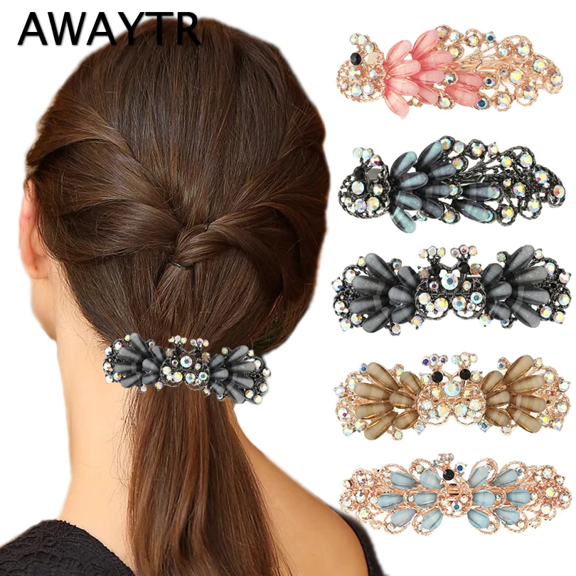 

AWAYTR Crystal Peacock Hairpin Hair Clip for Women Elegant Rhinestone Barrettes Spring Clips Hairgrip Headwear Hair Accessories