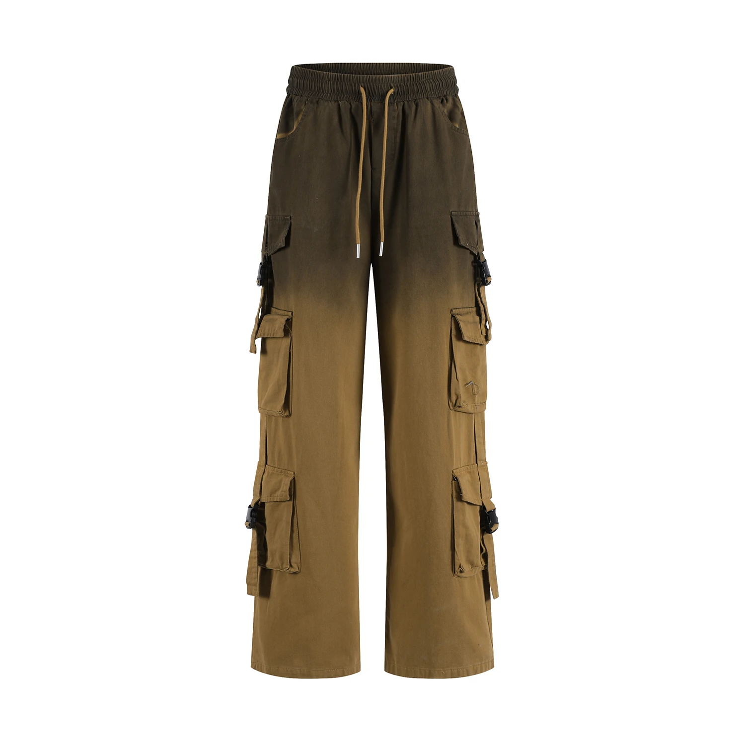 

Vintage Gradient Wash Straight Trousers Baggy Multi Pocket Tie Dyeing Wide Leg Casual Cargo Pants Unisex Fashion Casual Clothing