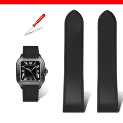 Premium Silicone Rubber Watch Strap with Metal Buckle for Luxury Watches, Black/Blue, 23mm (Black - No buckle)