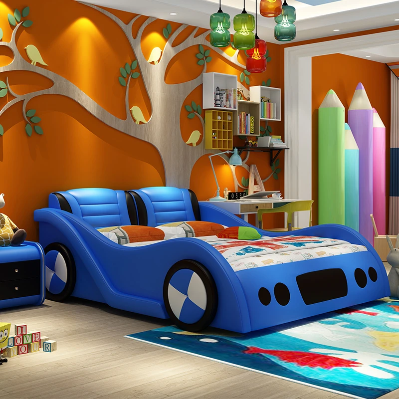 0817tb001 Cartoon Car Shape Lovely Children Bed With Safe Fence Real  Leather Soft Bed For Children Kids - Children Beds - AliExpress